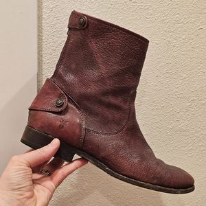 Frye melissa short boot bootie red brown leather button boots size 10 76502